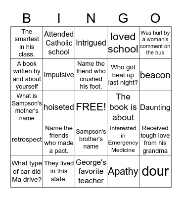 Book Bingo Card