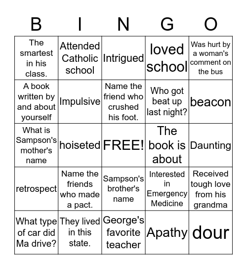 Book Bingo Card