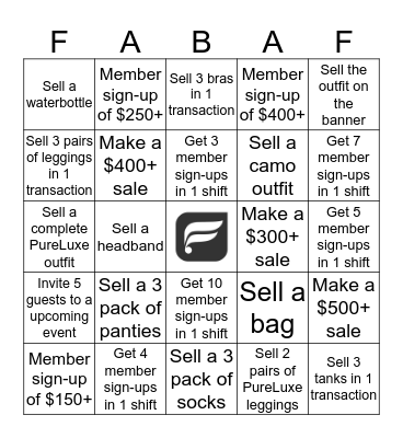 August Sales Bingo Card