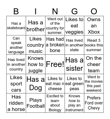 Untitled Bingo Card