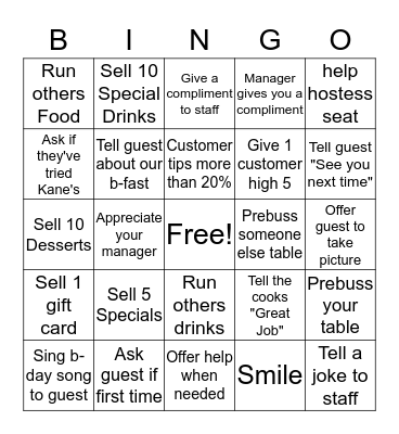 Server BINGO Card