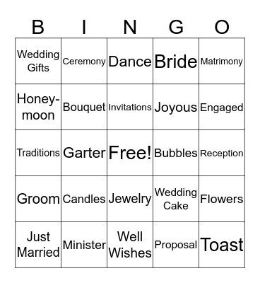 Bridal Bingo Card