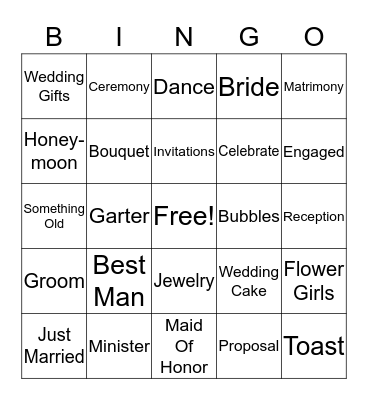 Bridal Bingo Card