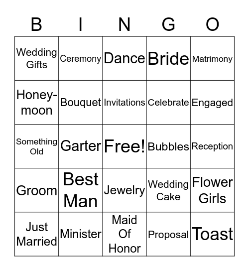 Bridal Bingo Card