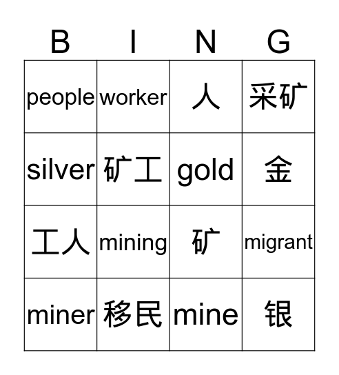 Migrant Bingo Card
