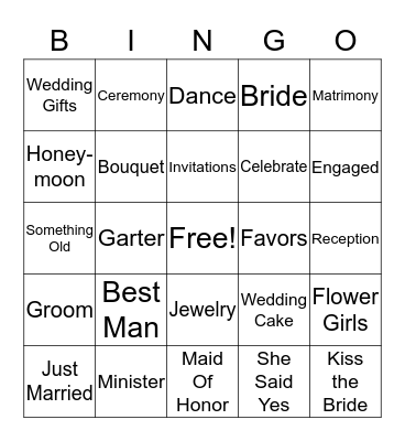 Bridal Bingo Card