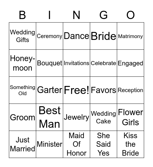 Bridal Bingo Card