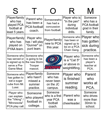 2019 Football Summer Celebration Bingo Card