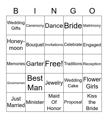 Bridal Bingo Card