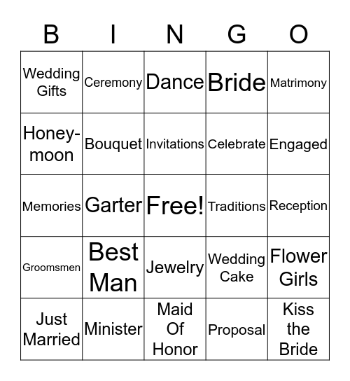 Bridal Bingo Card