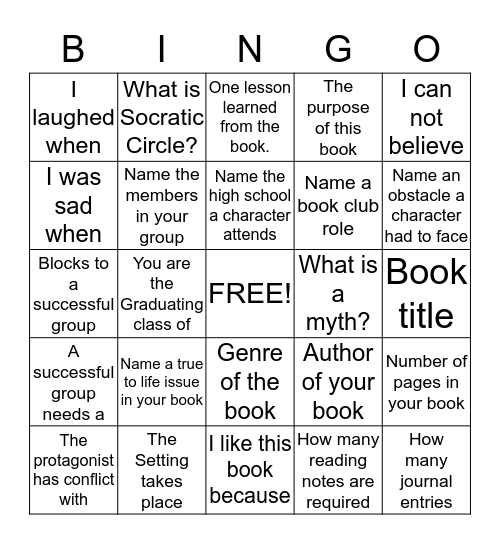 Book Club Bingo Card