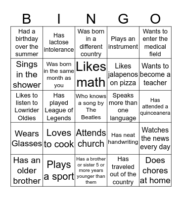 Find someone who.......... Bingo Card