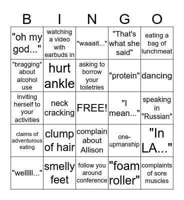 Bimbo Bingo Card