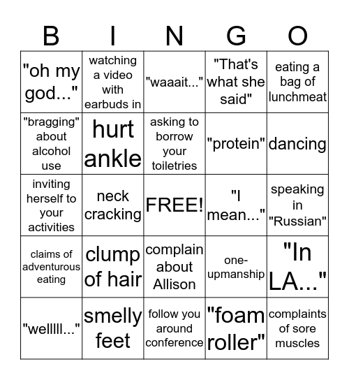 Bimbo Bingo Card