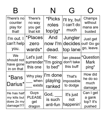 Octo Playing League Bingo Card