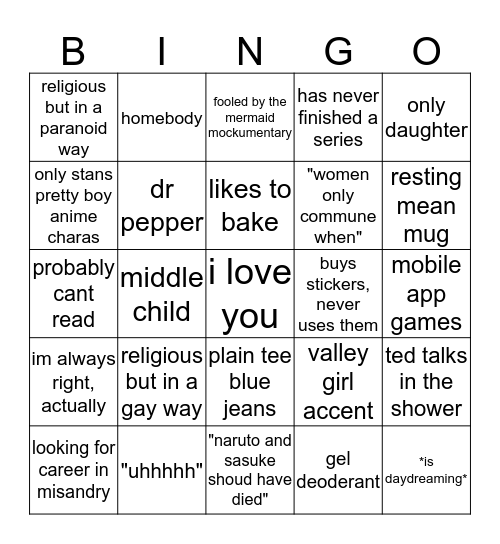 are you me Bingo Card