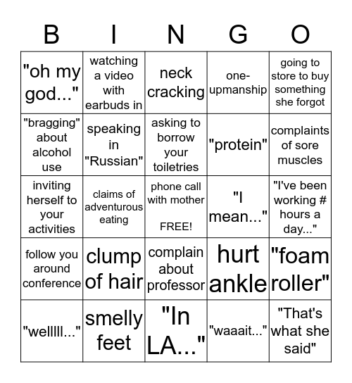 Bimbo Bingo Card