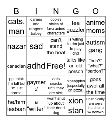 How similar are you to Ezz Bingo Card