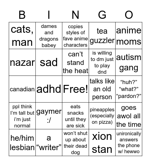 How similar are you to Ezz Bingo Card
