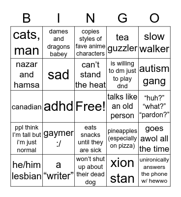 How similar are you to Ezz Bingo Card