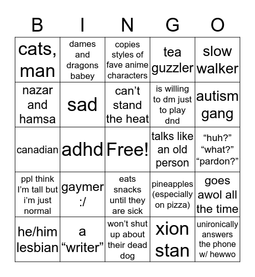 How similar are you to Ezz Bingo Card
