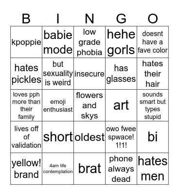 wonnie Bingo Card