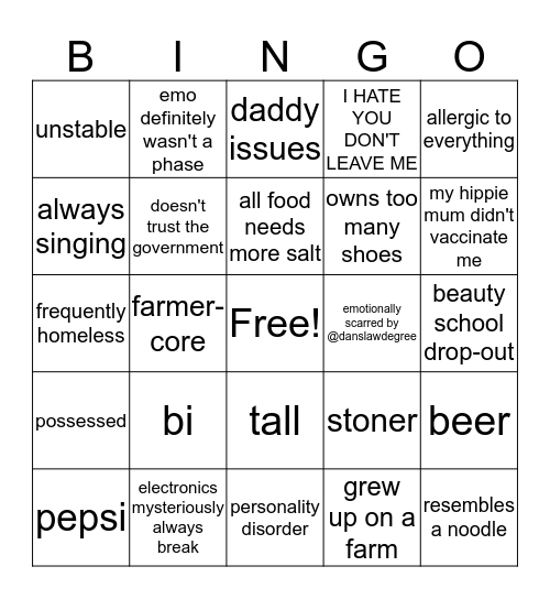 how similar are you to hannah? (philslinguisticdegree) Bingo Card