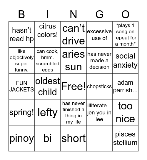 do you kin @falseaxioms Bingo Card