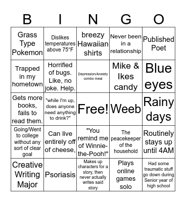 how similar are you to Seth! Bingo Card