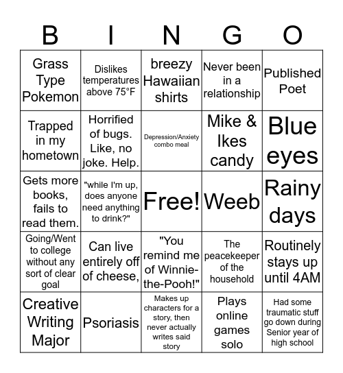 how similar are you to Seth! Bingo Card