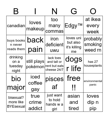 how similar are you to zoe (@baohowell) Bingo Card