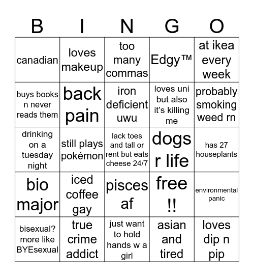 how similar are you to zoe (@baohowell) Bingo Card