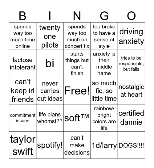 claire Bingo Card