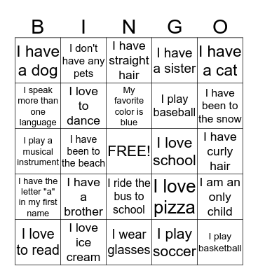 Getting to Know You Bingo Card