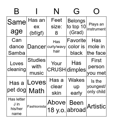 Getting to know your dormmates! Bingo Card