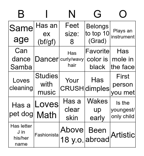 Getting to know your dormmates! Bingo Card