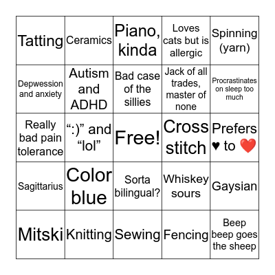 My Angie Sheevus? Bingo Card