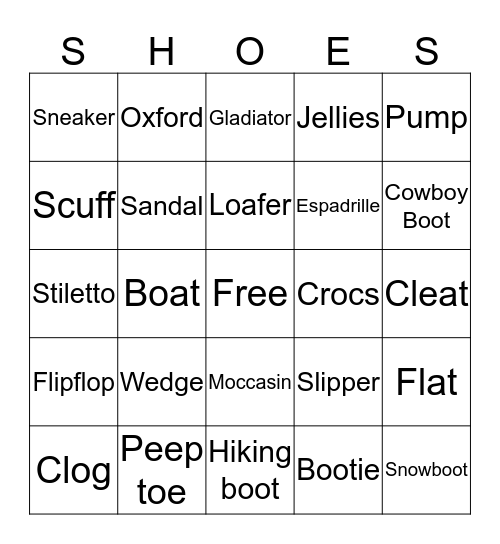 SHOE BINGO Card