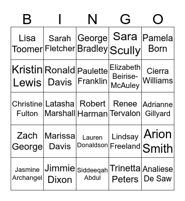 Name That Staff Member Bingo Card