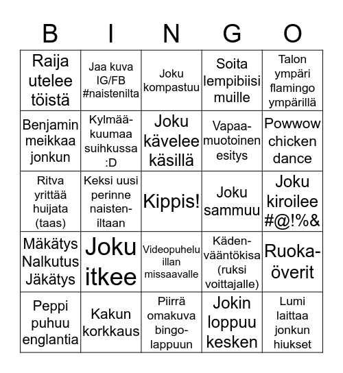 Överibingo / Naistenilta 2019 Bingo Card
