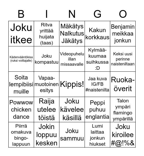 Överibingo / Naistenilta 2019 Bingo Card