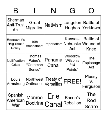 EOCT Review Bingo Card
