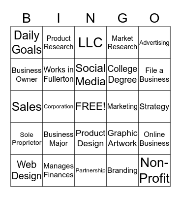 Fullerton Youth Investment Bingo Card