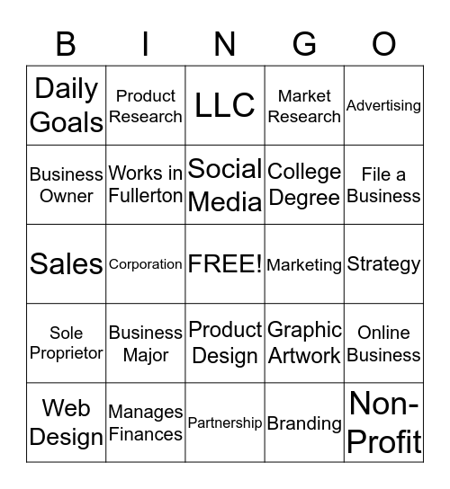 Fullerton Youth Investment Bingo Card