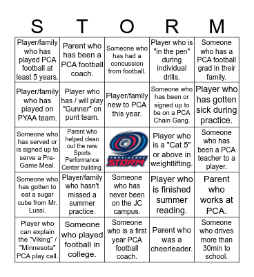 2019 Football Summer Celebration Bingo Card