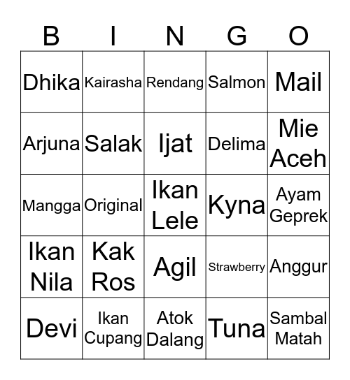 Kynara's Bingo Card