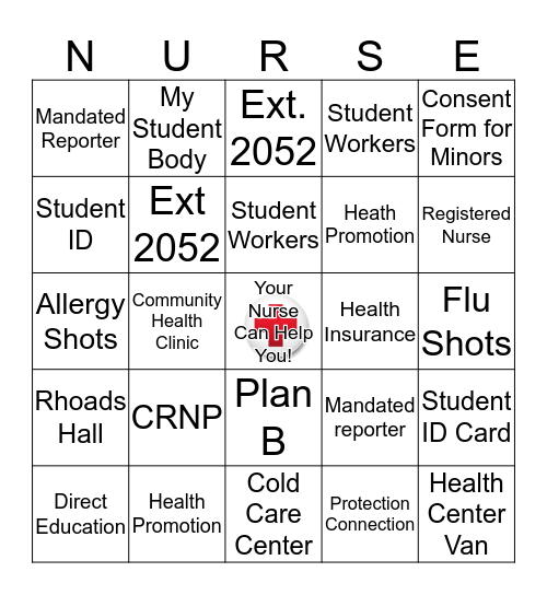 Student Health Services BINGO Card