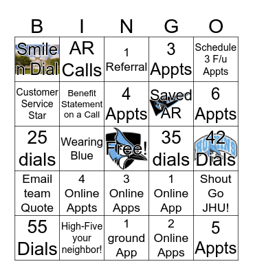 Monday Daily JHU Bingo Card