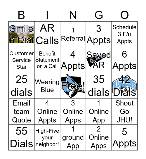 Monday Daily JHU Bingo Card