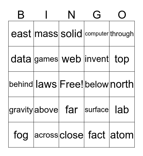 Science & Technology Bingo Card